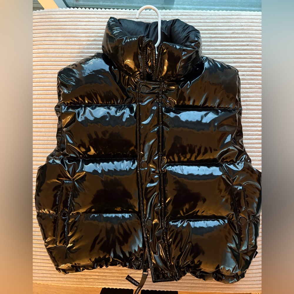 Shiny Black Puffer Vest